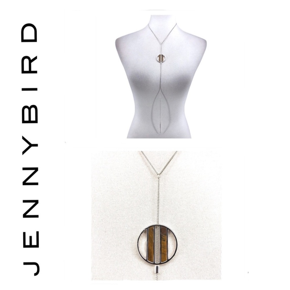 Jenny Bird Silver Lariat Necklace with Circular Pendant